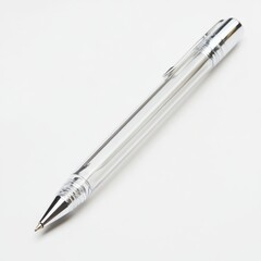 Naklejka premium Single translucent ballpoint pen resting on a flat surface ready for writing in any setting