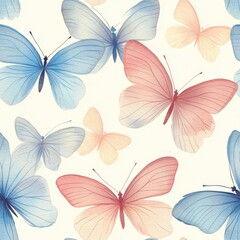 Obraz premium Colorful watercolor butterflies dance across a soft background in a serene doodle illustration