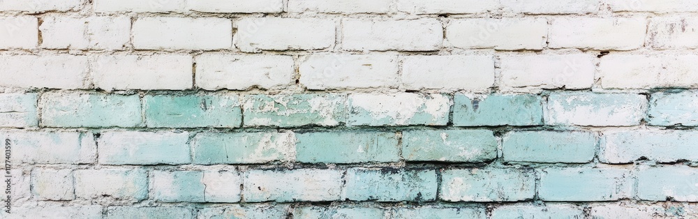 Aufkleber Rustic whitewashed brick wall with faint green accents in a serene setting perfect for background use