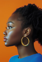 Black Woman Beauty Model Wearing Minimal Earring Jewellery