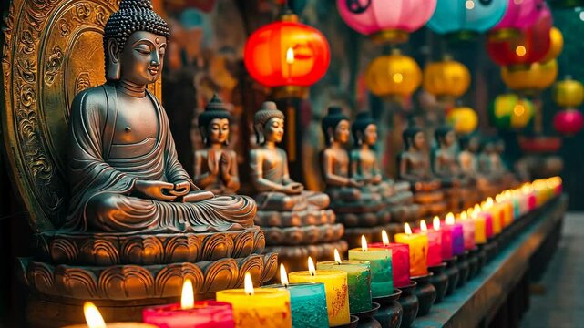 Buddha Statues with Bright Candlelights