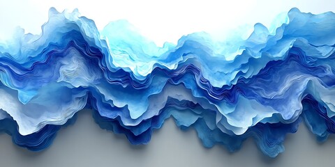 Obraz premium Abstract blue wave art; layered paper design; modern wall art; interior design.