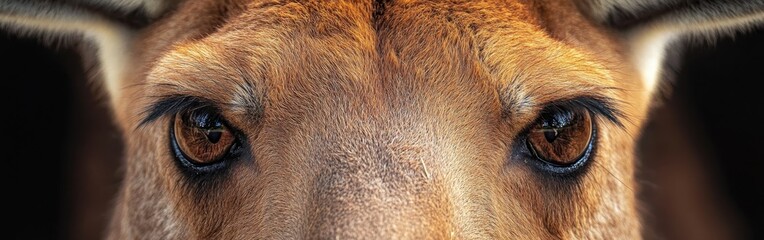 Close-up view reveals the intricate details of a kangaroo's face and expressive eyes in a natural setting