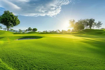 Fotobehang Detailed Color Picture of Scenic Golf Course with Lush Green Views © ABFR