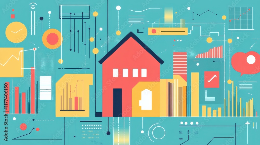 Leinwandbilder innovative real estate design features futuristic graphics and data visualizations in a vibrant colo