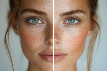 clinical dermatology results showing dramatic skin transformation before and after professional treatment for aging, texture, and tone improvement