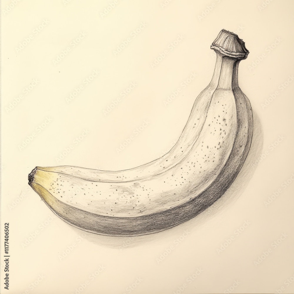 Poster Detailed pencil sketch of a ripe banana emphasizing its texture and shape on a plain background