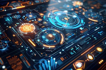 Fototapeta premium Futuristic Interface with Orange and Blue Glowing Lines