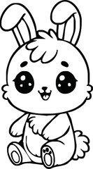 Cute kawaii bunny cartoon character coloring page vector illustration