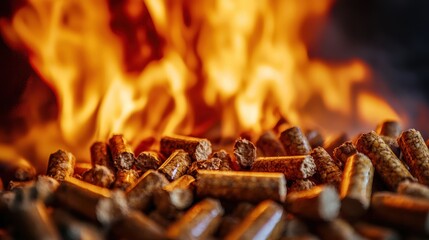 Burning fire pellets. Selective focus