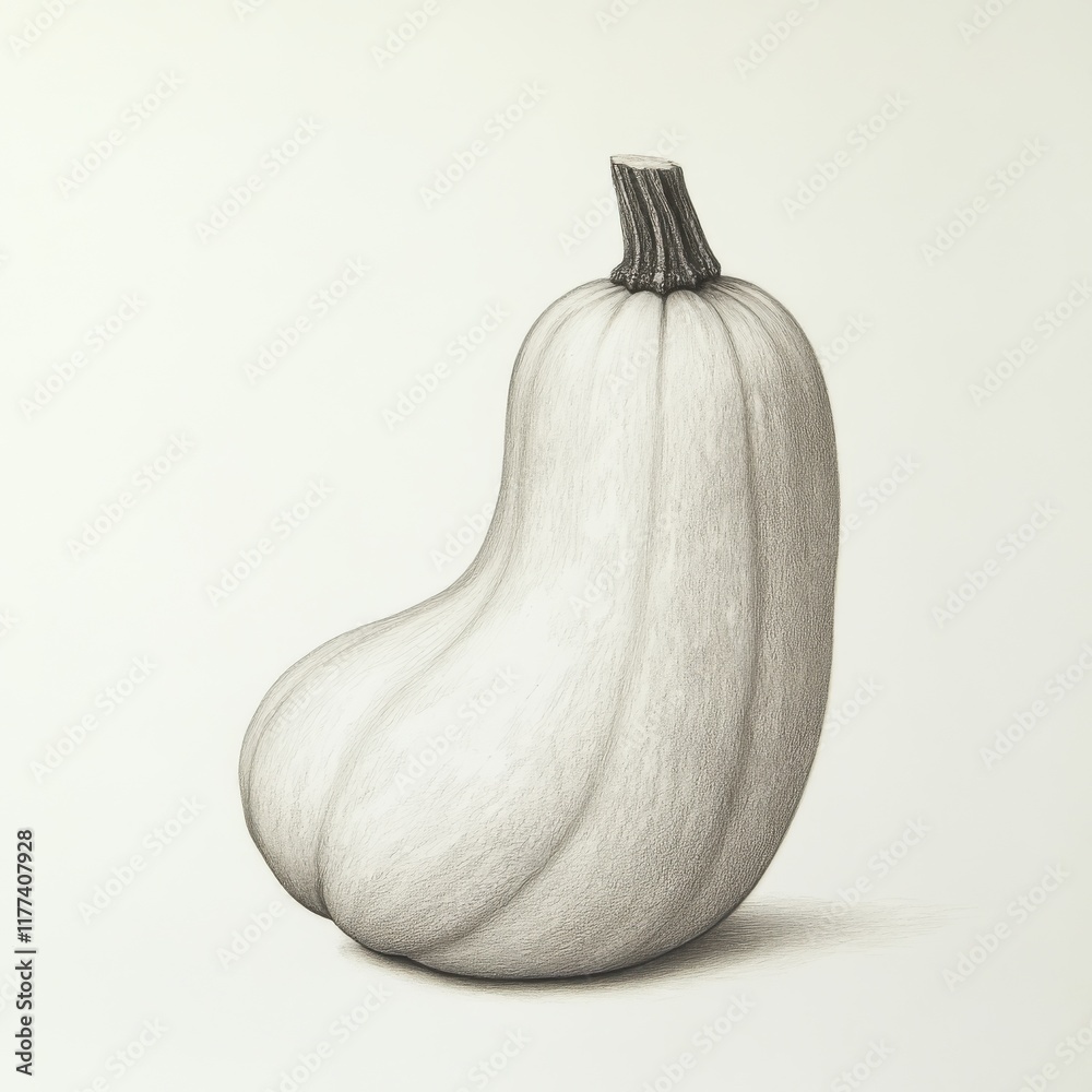 Poster Butternut squash with smooth surface and elongated shape displayed against a plain background