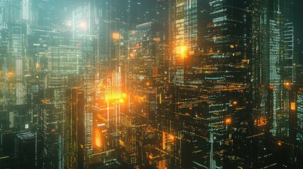 Fototapeta premium Bright lights illuminate the vibrant commercial skyline at night in an urban landscape