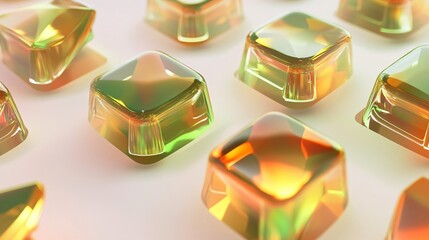 Abstract 3D Render of Colorful Glass Cubes on White Background