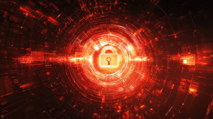 Obraz premium glowing lock symbol in digital red background represents security