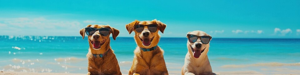 dogs wearing glasses on the beach. Selective focus