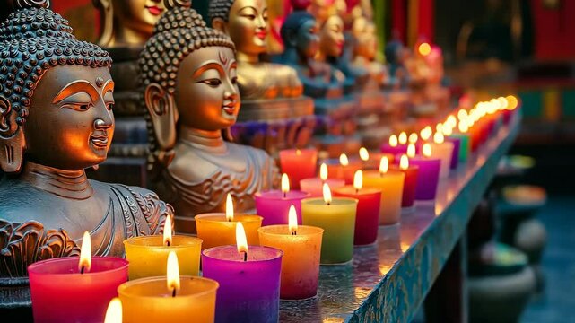 Profiles of Buddha Statues with Candlelights