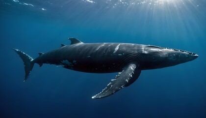 Humpback whale swimming underwater, sea animal photography, underwater oceanic view