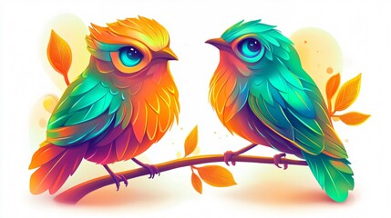 Obraz premium Two Colorful Birds on a Branch