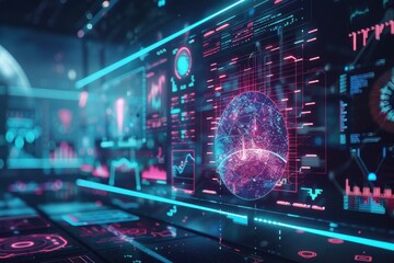 Futuristic Interface with Holographic Globe and Data Visualizations