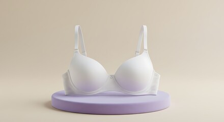 Elegant White Bra Mockup on Velvet Disc with Gradient Background