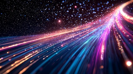 Obraz premium The night sky filled with vibrant fireworks, their defocused light trails stretching out like distant galaxies, merging with soft starlight in a vivid display