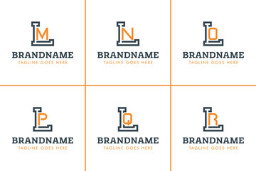 Letters LM LN LO LP LQ LR Monogram Logo Set, for LM ML LN NL LO OL LP PL LQ QL LR RL Initials