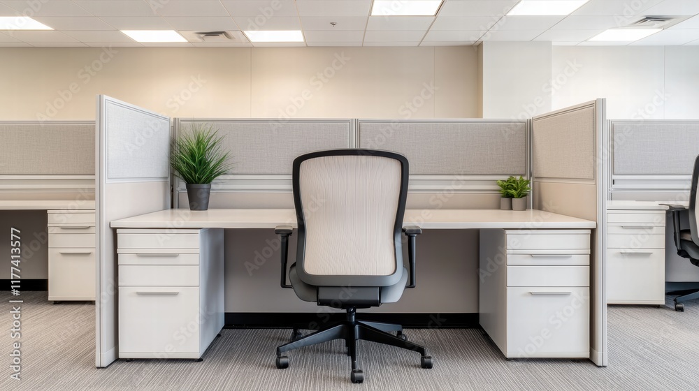 Aufkleber ergonomic chair inviting in empty cubicle inside modern office