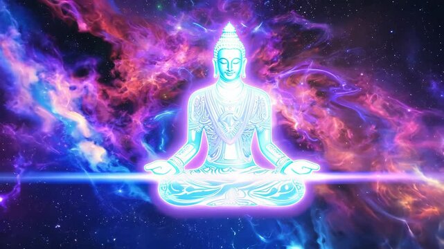 Radiant Buddha with Starry Cosmic Background