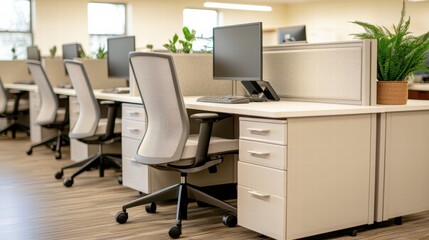 Modern office workstations creating a collaborative workspace