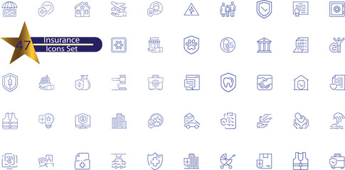 Insurance and assurance icon set. Containing healthcare medical, life, car, home, travel insurance