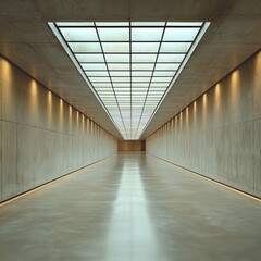Fototapeta premium Empty concrete corridor with skylight and recessed lighting