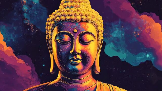 Golden Buddha Head with Cloud Background