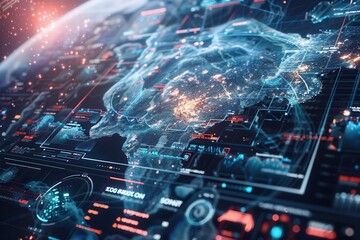 Futuristic Interface with a Map and Data Overlays