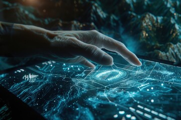 Hand Interacting with a Futuristic Interface