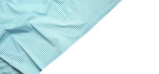 Placemat fabric cloth or arrangement of gingham-patterned fabrics in pastel green tones, isolate on...