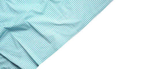 Placemat fabric cloth or arrangement of gingham-patterned fabrics in pastel green tones, isolate on a white background.food menu design textile