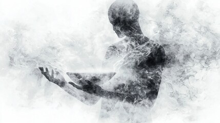 Obraz premium Mystical Aquarius Zodiac Sign Watercolor Portrait with Metallic Wave Overlay - Cinematic Artwork