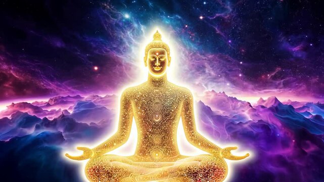 Golden Radiant Buddha with Cosmic Glow