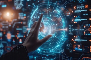 Hand Interacting with Futuristic Digital Interface