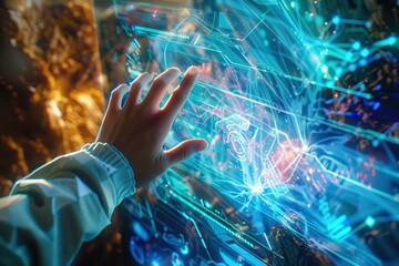 Hand Interacting with Futuristic Holographic Interface