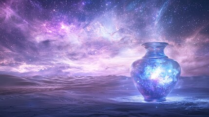 AQUARIUS Zodiac Sign: Ethereal Jug of Liquid Starlight in Cosmic Dreamscape