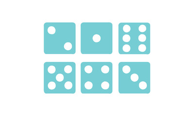 Blue dice set. Collection of dice sides with numbers. Lottery and gambling.