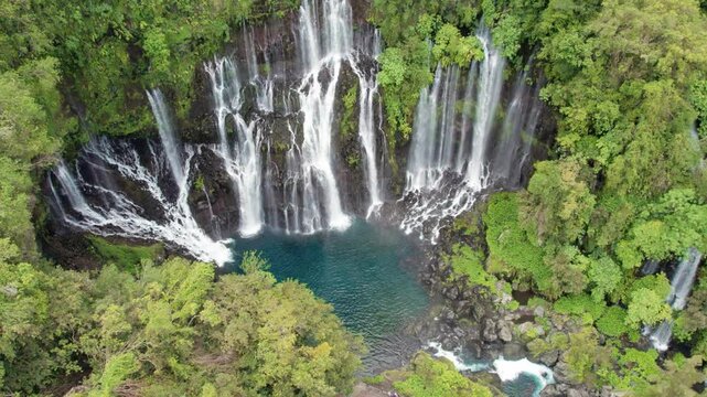 Aerial view on the Cascade Grand Galet and the Langevin basin of La Reunion island