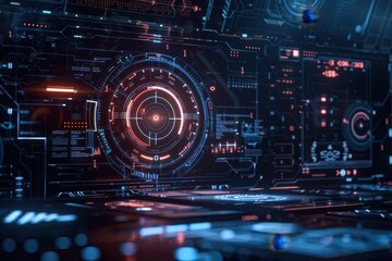 Futuristic Tech Interface with Red and Blue Glowing Lights
