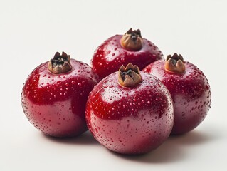 close-up of four pomegranates on a white background