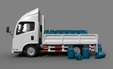 White truck on the road and carry Cooking gas
