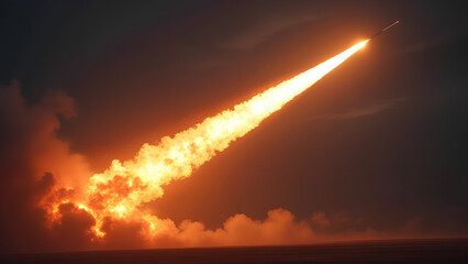 Rocket Launch or Meteor Streak A Fiery Jet Fuel Trail