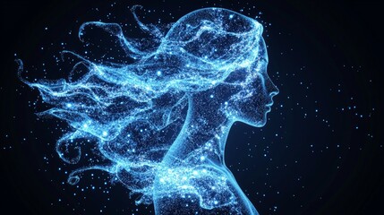 Mystical Aquarius Zodiac Sign Artwork with Stylized Waves and Celestial Elements