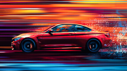 Red Sports Car in Motion: A Dynamic Artwork of Speed and Power