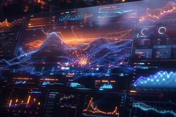 Fototapeta premium A futuristic digital display with graphs and data visualizations.